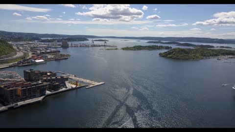 shipping lanes in oslo norway aerial over bay
