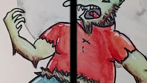 Werewolf-O? Watercolor marker art. HAPPY HALLOWEEN