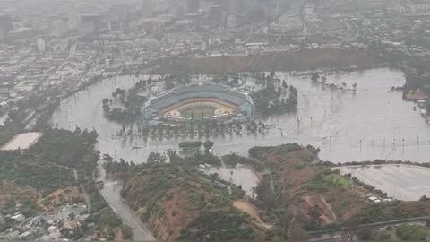 Dodgers Stadium Becomes an Island After Storm Floods Los Angeles