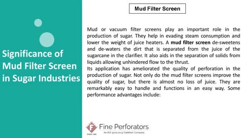 Significance of Mud Filter Screen in Sugar Industries