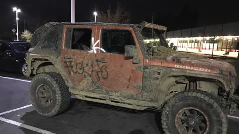 Violent Anti-trump protesters spray painted my Jeep and smash windshield