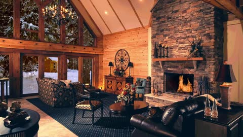 Cabin Fireplace Ambiance in a Snow Storm for Deep Sleep and Relaxation