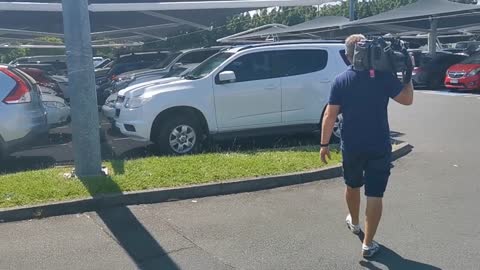 17 January 2022 Main Stream Media waiting outside Vintage Apron Capalaba Queensland for Pierre