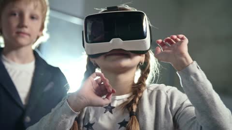 A Boy Wears A Virtual Reality Headset 3d