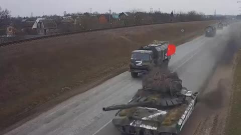 Ukraine War - Russian Tank Flying USSR Flag