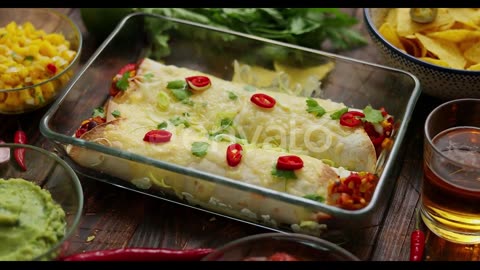 Vegetable Burritos Served in Glass Heatproof Dish