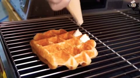 Delicious waffle with distinctive Belgian style & Korean street food