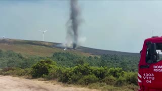 Fire tornado rips through raging wildfire in Portugal