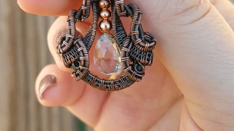 Green Amethyst and Copper Wire Wrap Necklace