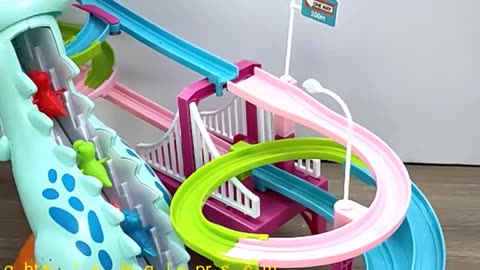 Electric Slide Railcar Track toy 3-6 years old Dinosaur climb stairs music light play interactive