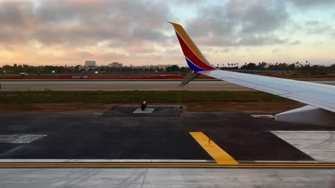 Southwest Airlines landing in Los Angeles International Airport in California.