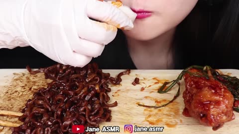 ASMR FRIED CHICKEN_ FRIED SAUSAGE_ NOODLES 양념치킨_ 소세지_ 짜장면 먹방 MUKBANG_ EATING