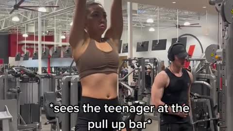 sees the teenager at the pull up bar*