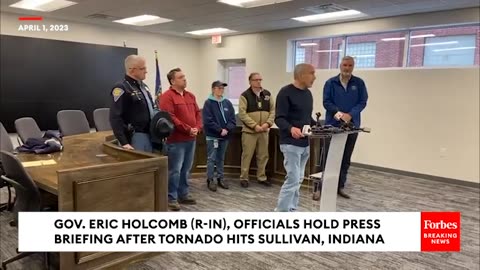 Gov. Eric Holcomb Holds Press Briefing After Deadly Tornado Hits Sullivan, Indiana