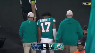 Jaylen Waddle is headed to the locker room with an apparent injury.