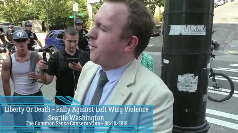 Triggered Leftist Spouts Hate Speech At Seattle Rally Against Left Wing Violence