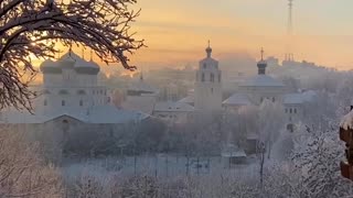 Winter dawn with a view of the Trifonov Monastery