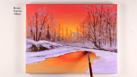 Winter Landscape Painting | Winter Painting | Step by Step | Winter Sunset Acrylic Painting