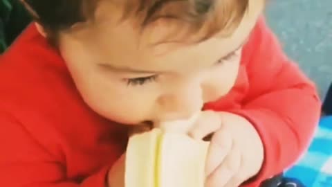 Cute baby whatsapp status Adorable baby eating banana status
