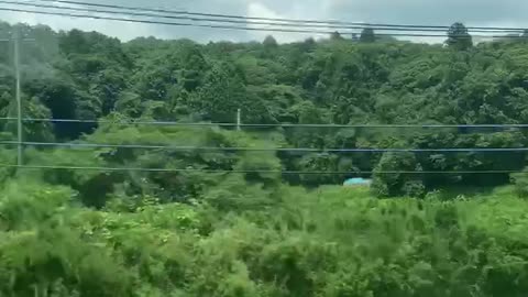 Japanese countryside view from inside the train