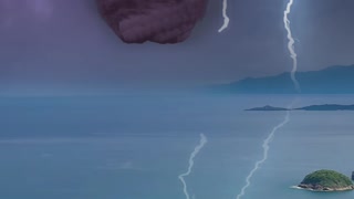 Over the sea, tornado with lightning