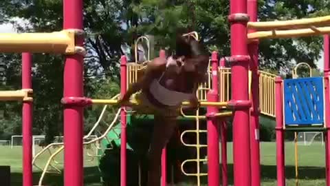 Woman performs insane flips on playground bar