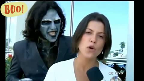 Reporter scared of zombie!