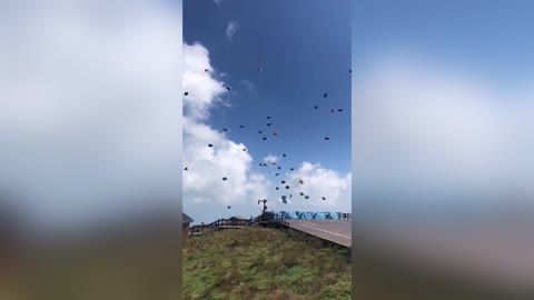 Moment 50 Tents Fly In The Sky Like Kites After Being Swept Up By Strong Winds