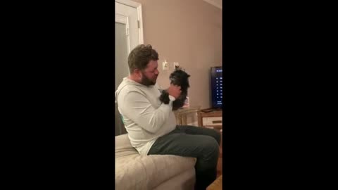 Maltipoo doesn't like when dad stops petting him...