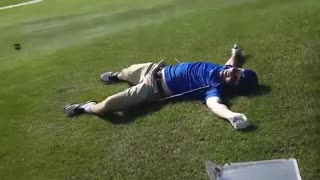 Blue shirt golf cart run over