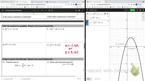 IM2 Alg 1 traditional Solve Quadratics by Graphing Part 2
