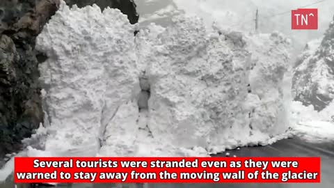 Amazing giant Glaciers sliding on the road