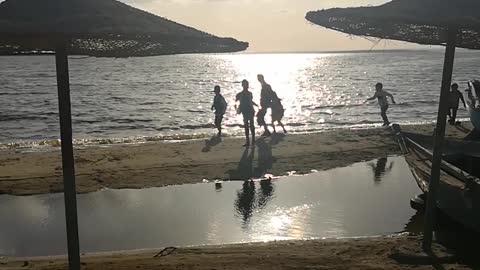 Boys Having Fun In Lovers Beach Qarun Lake