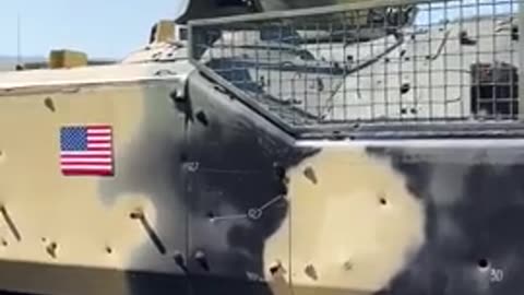 Turned into a sieve: what's inside the touched-up M-113 armored personnel carrier.