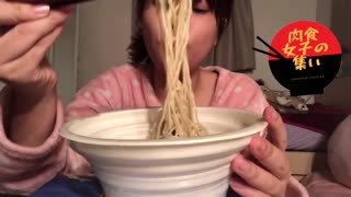 Japanese girl eats famous ramen Ippudo