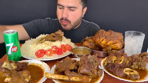 ASMR EATING SPICY WHOLE CHICKEN CURRY+SPICY MUTTON CURRY+WHITE RICE+GREEN CHILLI || MUKBANG-5