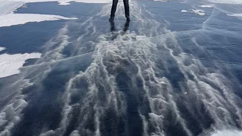 Strong Winds Slides Man Across Frozen Lake