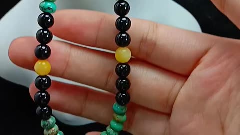 Natural turquoise and bumble bee beads with onyx faceted garnet necklace handmade02