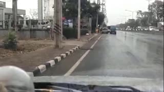 Car Spins Out at Busy Intersection