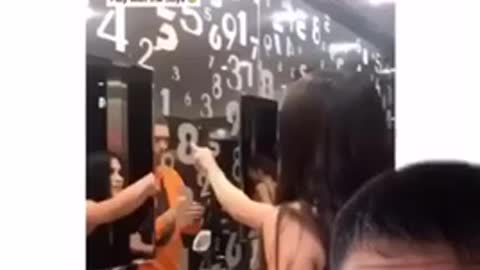 Girls and boys bathroom mirror connects to Exchange numbers