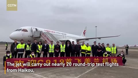 Jetliner arrives in haikou as a part of validation flight process