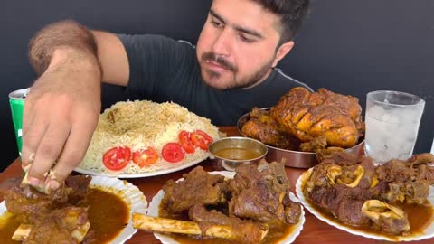 ASMR EATING SPICY WHOLE CHICKEN CURRY+SPICY MUTTON CURRY+WHITE RICE+GREEN CHILLI || MUKBANG-10