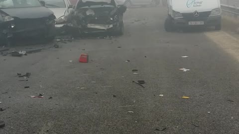 Car crash pile up on highway in Skopje, Macedonia