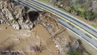 Flood waters destroy California highway