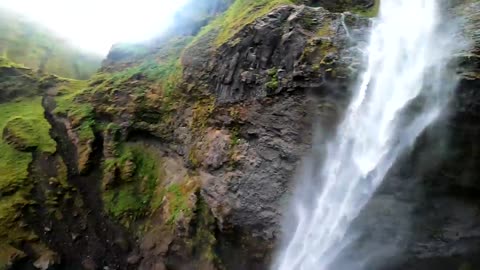 Drone aerial photography of Henge Falls Iceland