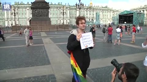 Lgbt being battered in Russia.