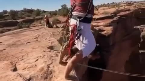 An impressive jump in the canyon