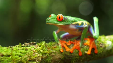 Red-eyed tree frog in its natural habitat in the Caribbean rainforest