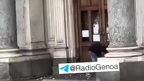 In Italy, cultural enrichment armed with stones attacks a church, destroying the door. They hate us.