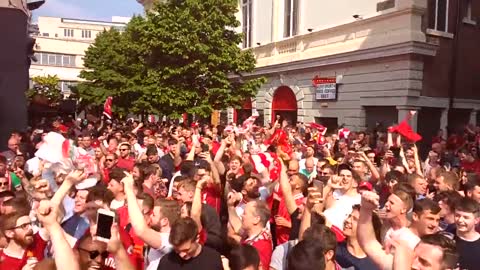 Liverpool fans pre champions league final singing atmosphere city centre concert square 2018 Allez